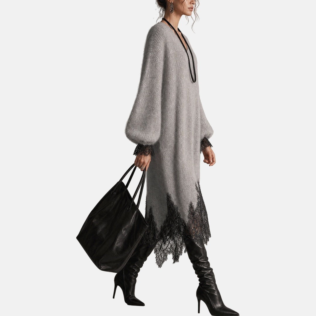 Vinciane | Sequin Knit Dress with Lace Hem