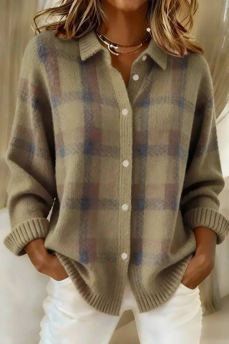 Cosette | Checkered Shirt Collar Cardigan