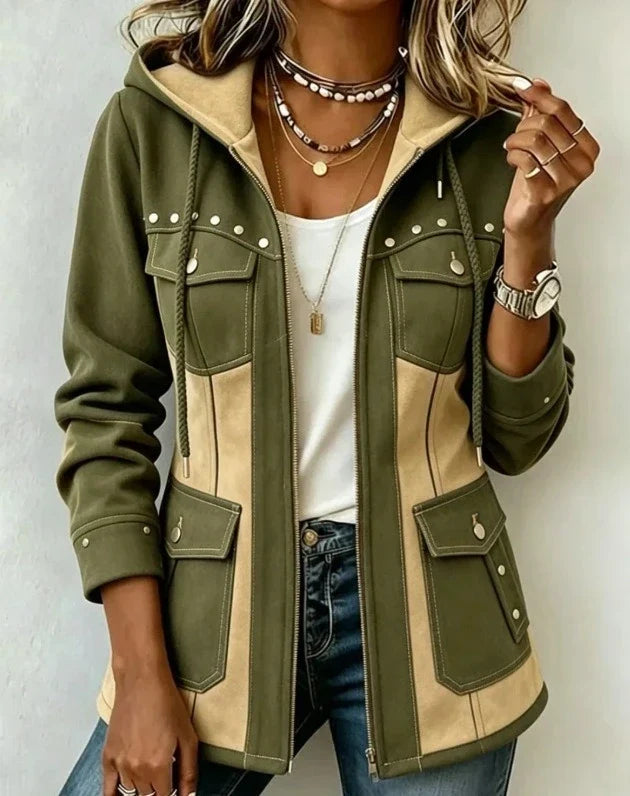 Véronique Mixed-Material Hooded Jacket