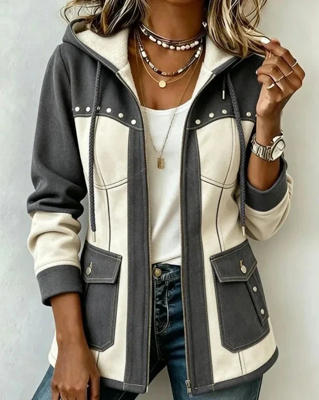 Véronique Mixed-Material Hooded Jacket